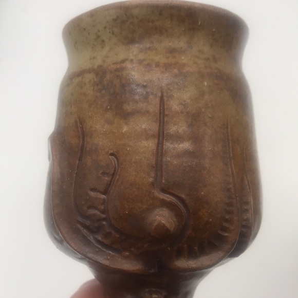 VTG Michael Schyler Flat Earth Set of 2 Art Pottery Goblets - Picture 6 of 13